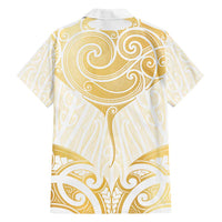Gold White New Zealand Manta Ray Family Matching Off Shoulder Short Dress and Hawaiian Shirt Aotearoa Maori Haehae LT14 - Polynesian Pride