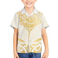 Gold White New Zealand Manta Ray Family Matching Tank Maxi Dress and Hawaiian Shirt Aotearoa Maori Haehae LT14 Son's Shirt White - Polynesian Pride