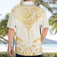 Gold White New Zealand Manta Ray Hawaiian Shirt Aotearoa Maori Haehae - Polynesian Pride
