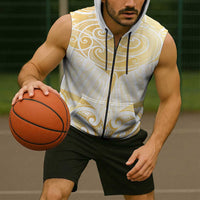 Gold White New Zealand Manta Ray Sleeveless Zip Hoodie Aotearoa Maori Haehae LT14 - Polynesian Pride