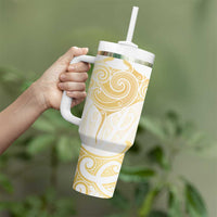 Gold White New Zealand Manta Ray Tumbler With Handle Aotearoa Maori Haehae LT14 - Polynesian Pride