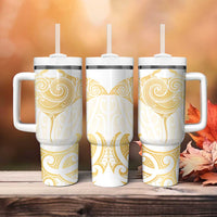 Gold White New Zealand Manta Ray Tumbler With Handle Aotearoa Maori Haehae LT14 - Polynesian Pride