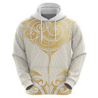 Gold White New Zealand Manta Ray Zip Hoodie Aotearoa Maori Haehae - Polynesian Pride