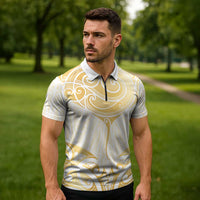 Gold White New Zealand Manta Ray Zipper Polo Shirt Aotearoa Maori Haehae - Polynesian Pride