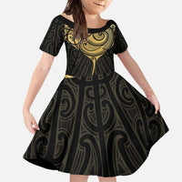 Gold Black New Zealand Manta Ray Family Matching Mermaid Dress and Hawaiian Shirt Aotearoa Maori Haehae - Polynesian Pride