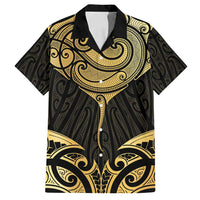 Gold Black New Zealand Manta Ray Family Matching Puletasi and Hawaiian Shirt Aotearoa Maori Haehae LT14 Dad's Shirt - Short Sleeve Black - Polynesian Pride