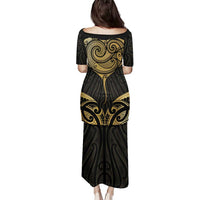 Gold Black New Zealand Manta Ray Family Matching Puletasi and Hawaiian Shirt Aotearoa Maori Haehae LT14 - Polynesian Pride