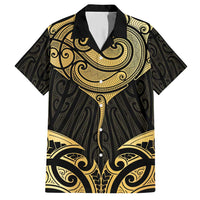 Gold Black New Zealand Manta Ray Family Matching Short Sleeve Bodycon Dress and Hawaiian Shirt Aotearoa Maori Haehae - Polynesian Pride