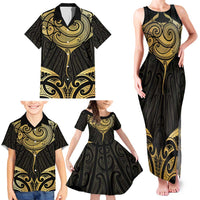 Gold Black New Zealand Manta Ray Family Matching Tank Maxi Dress and Hawaiian Shirt Aotearoa Maori Haehae - Polynesian Pride