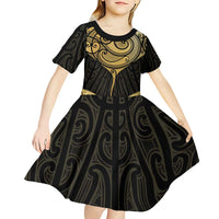 Gold Black New Zealand Manta Ray Kid Short Sleeve Dress Aotearoa Maori Haehae - Polynesian Pride