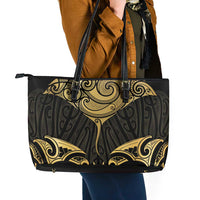 Gold Black New Zealand Manta Ray Leather Tote Bag Aotearoa Maori Haehae - Polynesian Pride
