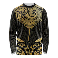 Gold Black New Zealand Manta Ray Long Sleeve Shirt Aotearoa Maori Haehae LT14 Unisex Black - Polynesian Pride
