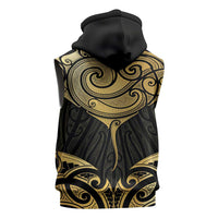 Gold Black New Zealand Manta Ray Sleeveless Zip Hoodie Aotearoa Maori Haehae LT14 - Polynesian Pride