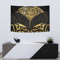 Gold Black New Zealand Manta Ray Tapestry Aotearoa Maori Haehae - Polynesian Pride