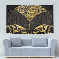 Gold Black New Zealand Manta Ray Tapestry Aotearoa Maori Haehae - Polynesian Pride