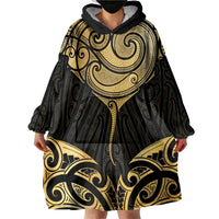 Gold Black New Zealand Manta Ray Wearable Blanket Hoodie Aotearoa Maori Haehae LT14 - Polynesian Pride