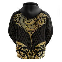 Gold Black New Zealand Manta Ray Zip Hoodie Aotearoa Maori Haehae - Polynesian Pride