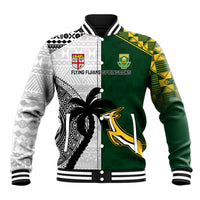 South Africa And Fiji Rugby Baseball Jacket 2023 World Cup Fijian Tapa With Kente Pattern LT14 Unisex Green - Polynesian Pride