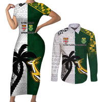 South Africa And Fiji Rugby Couples Matching Short Sleeve Bodycon Dress and Long Sleeve Button Shirts 2023 World Cup Fijian Tapa With Kente Pattern LT14 Green - Polynesian Pride