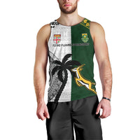 South Africa And Fiji Rugby Men Tank Top 2023 World Cup Fijian Tapa With Kente Pattern LT14 - Polynesian Pride
