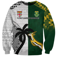 South Africa And Fiji Rugby Sweatshirt 2023 World Cup Fijian Tapa With Kente Pattern LT14 Unisex Green - Polynesian Pride