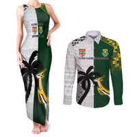 Custom South Africa And Fiji Rugby Couples Matching Tank Maxi Dress and Long Sleeve Button Shirts 2023 World Cup Fijian Tapa With Kente Pattern LT14 Green - Polynesian Pride