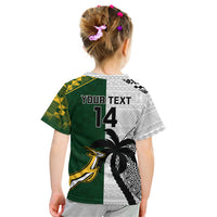 Custom South Africa And Fiji Rugby Kid T Shirt 2023 World Cup Fijian Tapa With Kente Pattern LT14 - Polynesian Pride