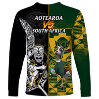 South Africa And Aotearoa Rugby Long Sleeve Shirt 2023 Springboks Kente Combine All Black Maori Fern LT14 - Polynesian Pride