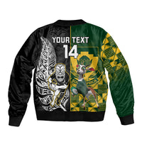 Custom South Africa And Aotearoa Rugby Sleeve Zip Bomber Jacket 2023 Springboks Kente Combine All Black Maori Fern LT14 - Polynesian Pride
