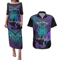 Suicide Awareness Your Story Is Not Over Yet Couples Matching Puletasi Dress and Hawaiian Shirt Polynesian Butterfly Tattoo LT14 Purple - Polynesian Pride
