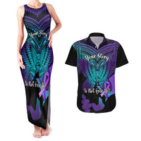Suicide Awareness Your Story Is Not Over Yet Couples Matching Tank Maxi Dress and Hawaiian Shirt Polynesian Butterfly Tattoo LT14 Purple - Polynesian Pride