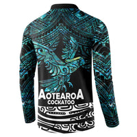 New Zealand Sulphur-crested Cockatoo Button Sweatshirt Aotearoa Maori Mix Paua Shell