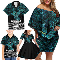 New Zealand Sulphur-crested Cockatoo Family Matching Off Shoulder Short Dress and Hawaiian Shirt Aotearoa Maori Mix Paua Shell LT14 - Polynesian Pride