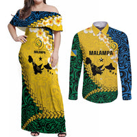 Malampa Province Couples Matching Off Shoulder Maxi Dress and Long Sleeve Button Shirt Vanuatu Map - Plumeria Flag Color