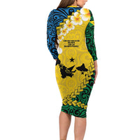 Malampa Province Family Matching Long Sleeve Bodycon Dress and Hawaiian Shirt Vanuatu Map - Plumeria Flag Color LT14 - Polynesian Pride