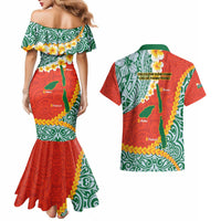 Penama Province Couples Matching Mermaid Dress and Hawaiian Shirt Vanuatu Map - Plumeria Flag Color
