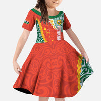 Penama Province Family Matching Summer Maxi Dress and Hawaiian Shirt Vanuatu Map - Plumeria Flag Color LT14 Daughter's Dress Red - Polynesian Pride