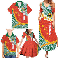Penama Province Family Matching Summer Maxi Dress and Hawaiian Shirt Vanuatu Map - Plumeria Flag Color LT14 - Polynesian Pride
