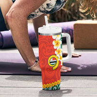 Penama Province Tumbler With Handle Vanuatu Pattern Map With Plumeria Flag Color