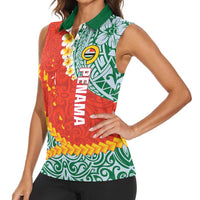 Penama Province Women Sleeveless Polo Shirt Vanuatu Map - Plumeria Flag Color LT14 - Polynesian Pride