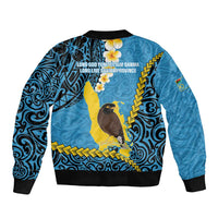 Sanma Province Bomber Jacket Vanuatu Pattern Myna Bird - Plumeria Flag Color