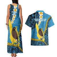 Sanma Province Couples Matching Tank Maxi Dress and Hawaiian Shirt Vanuatu Pattern Myna Bird - Plumeria Flag Color