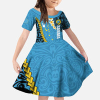 Sanma Province Family Matching Mermaid Dress and Hawaiian Shirt Vanuatu Pattern Myna Bird - Plumeria Flag Color LT14 Daughter's Dress Blue - Polynesian Pride