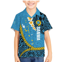 Sanma Province Family Matching Mermaid Dress and Hawaiian Shirt Vanuatu Pattern Myna Bird - Plumeria Flag Color LT14 Son's Shirt Blue - Polynesian Pride