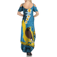 Sanma Province Family Matching Summer Maxi Dress and Hawaiian Shirt Vanuatu Pattern Myna Bird - Plumeria Flag Color LT14 - Polynesian Pride