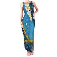 Sanma Province Family Matching Tank Maxi Dress and Hawaiian Shirt Vanuatu Pattern Myna Bird - Plumeria Flag Color LT14 Mom's Dress Blue - Polynesian Pride