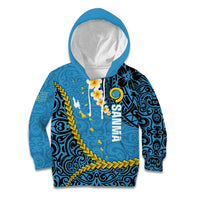 Sanma Province Kid Hoodie Vanuatu Pattern Myna Bird - Plumeria Flag Color
