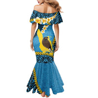 Sanma Province Mermaid Dress Vanuatu Pattern Myna Bird - Plumeria Flag Color LT14 - Polynesian Pride