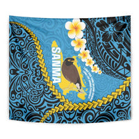 Sanma Province Tapestry Vanuatu Pattern Myna Bird - Plumeria Flag Color