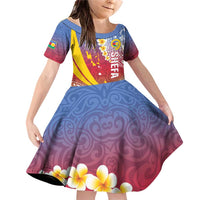 Shefa Province Family Matching Off Shoulder Short Dress and Hawaiian Shirt Vanuatu Pattern Map - Plumeria Flag Color LT14 Daughter's Dress Red - Polynesian Pride